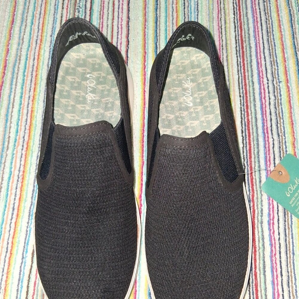 New Olukai Black Ladies Sz 9 Ki-Hele Slip On Shoe Loafer